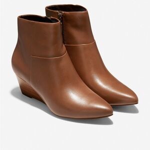 Cole Haan Leather Eneida Pointed Toe Tan Wedge Booties sz 10